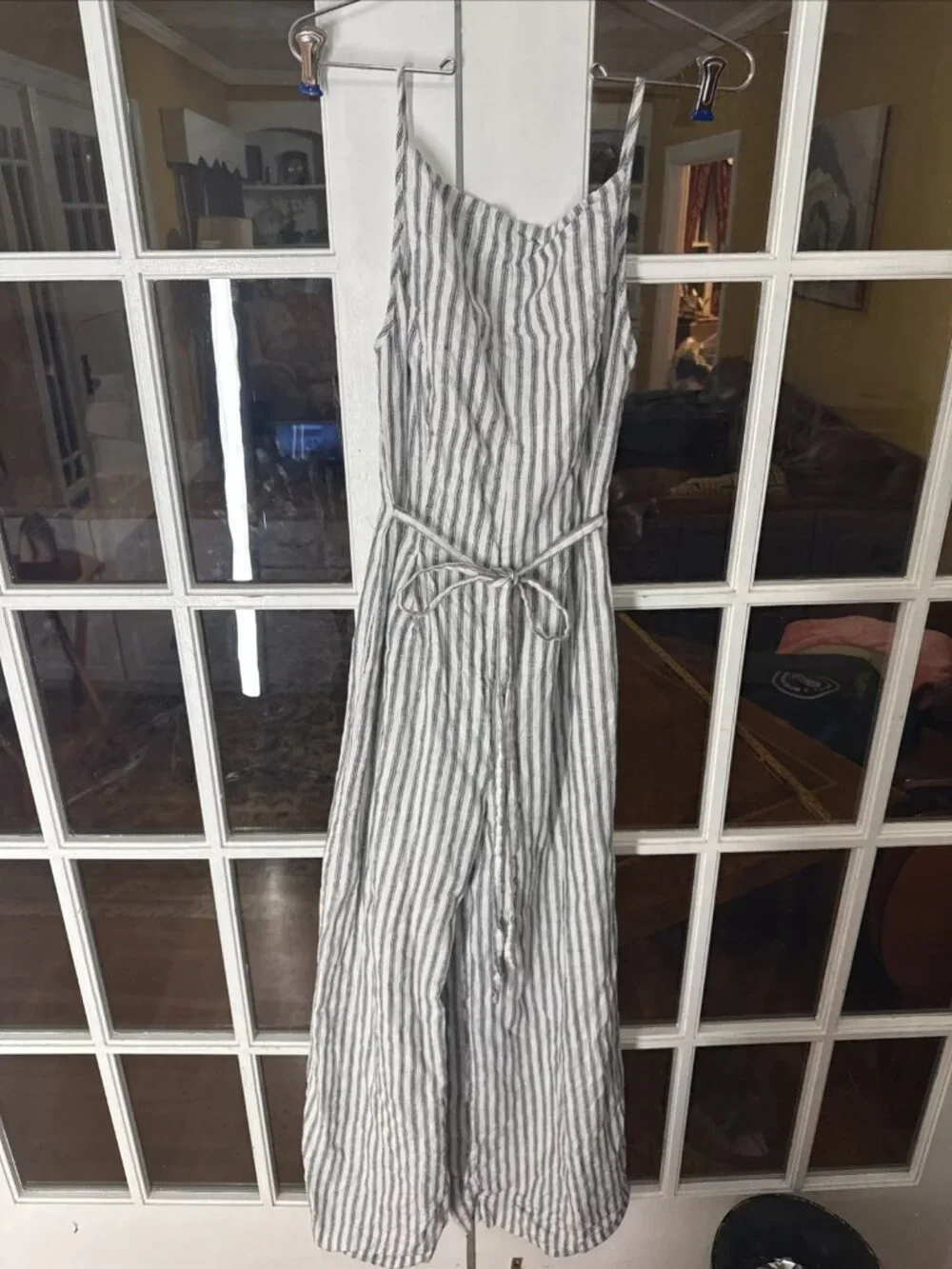Reformation  Autumn Linen Jumpsuit Vineyard Stripes  Open Back Size 4 Lined